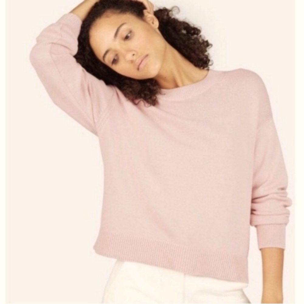 Everlane Cropped Boxy Cotton Crew Neck Sweater Blush Pink Women's XS